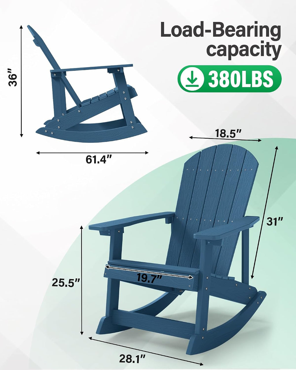 YEFU Outdoor Rocking Chair,Adirondack Rocking Chair,Patio Rocker Chair with Wide Back,Oversized Rocker Chair Look Like Real Wood, for Lawn, Porch, Backyard, Indoor and Garden(Navy Blue)