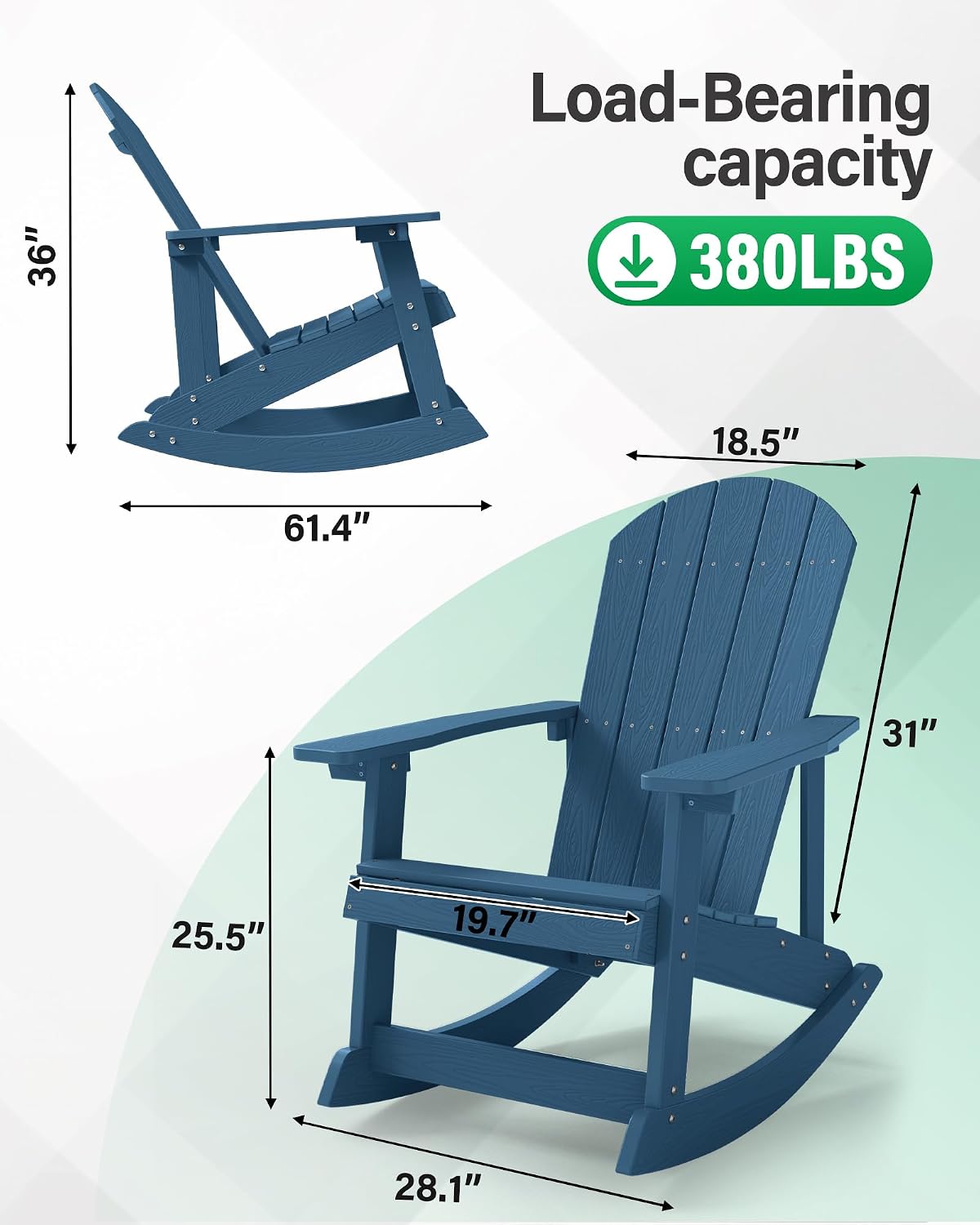 YEFU Outdoor Rocking Chair Set of 4,Adirondack Rocking Chair,Patio Rocker Chair with Wide Back,Oversized Rocker Chair Look Like Real Wood, for Lawn, Porch, Backyard, Indoor and Garden(Navy Blue)