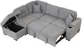 LUMISOL 87' Convertible Sleeper Sofa with Storage Ottoman, Pull Out Sofa Bed with Cup Holders & Charging Stations, L-Shaped Sectional Couch with Chaise for Living Room, Gray