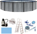 Blue Wave San Pedro 18-ft Round 52-in Deep Above Ground Swimming Pool – Steel Top Rails, Sand Filter, Skimmer, Liner, A-Frame Ladder & Maintenance Kit – Complete Outdoor Pool Accessories