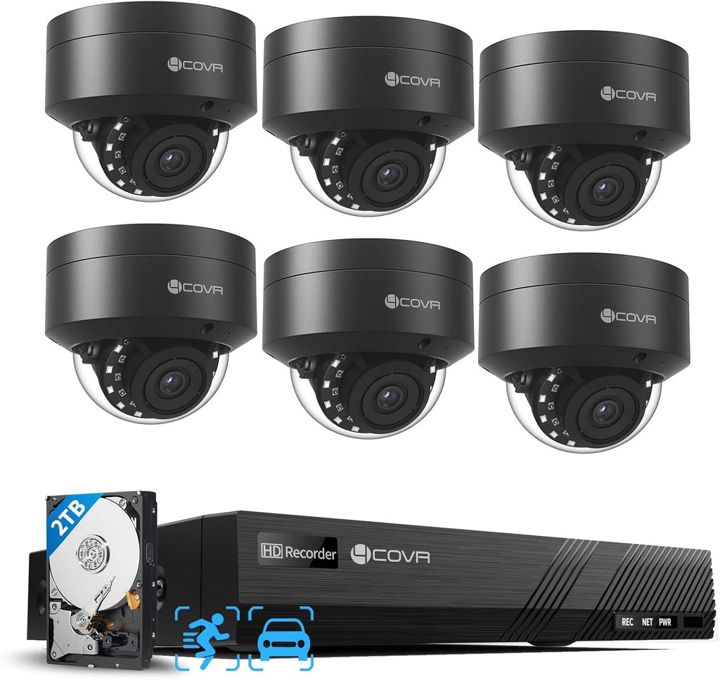 4COVR PoE Security Camera System 8 Channel, 6X 5MP IK10 Vandal-Proof Commercial Wired IP Dome Camera IP67, AI Human Vehicle Detection, 4K NVR 2TB HDD, 24/7 Home Surveillance Outdoor, LY54AB5M0806