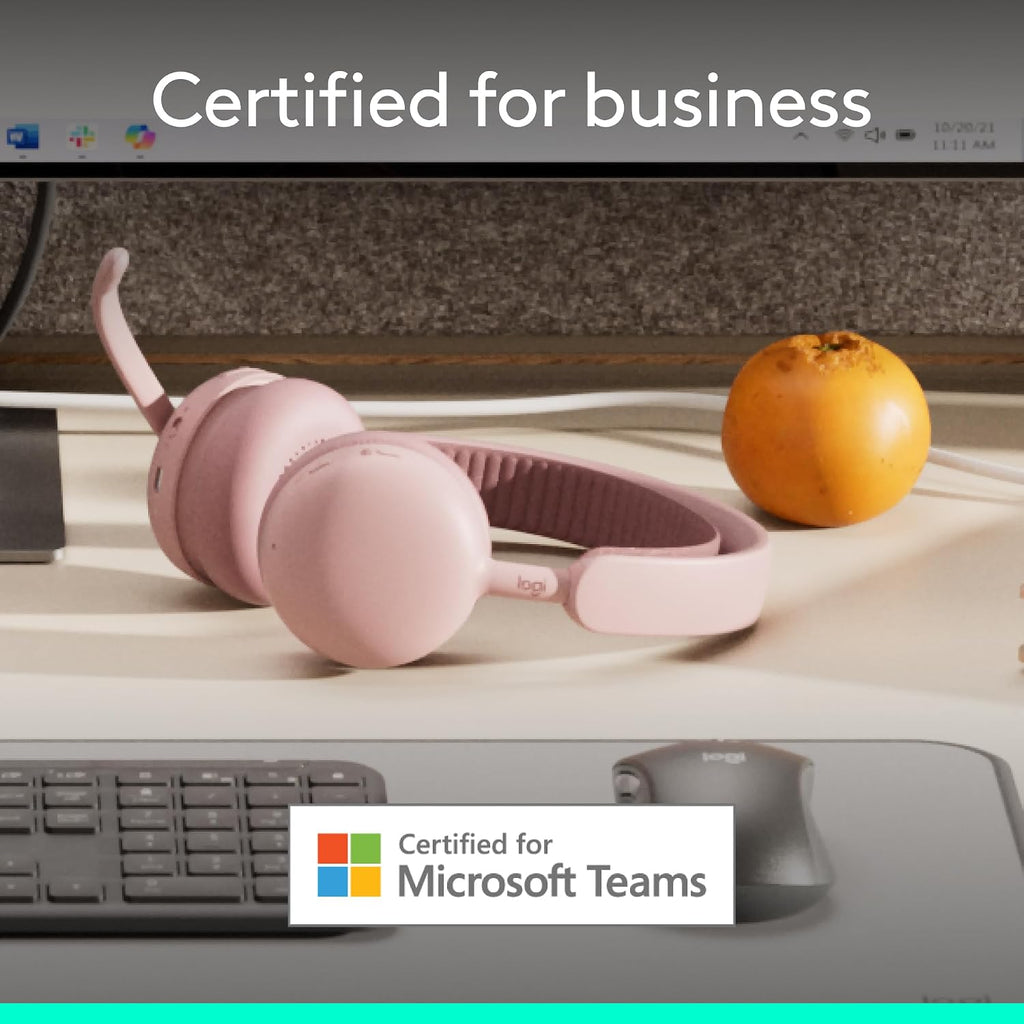 Logitech Zone Wireless 2 ES for Business - Noise-Canceling Wireless Headset with Adaptive Hybrid ANC, Bluetooth, USB-C & USB-A, Microsoft Teams Certified - Rose