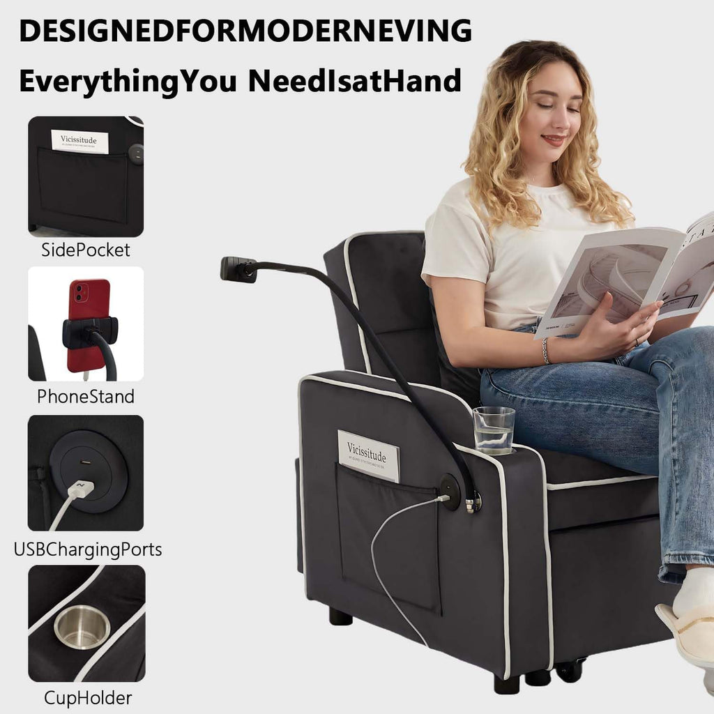 Convertible Sofa Bed, 3 in 1 Futon Sofa Bed with USB Charging Ports, Cup Holder, Phone Stand & Pocket, Modern Upholstered Sleeper Sofa for Living Room, Apartment or Small Space (Grey)