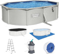 Bestway Hydrium 16'5' x 12' x 48' Above Ground Pool, Oval Steel Side Wall Frame Outdoor Swimming Pool Set with Sand Filter Pump, Ladder & Accessories