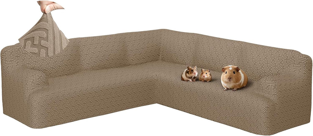 Sectional Couch Covers L Shape Sofa Cover 1-Piece Stretch Corner Couch Covers Non Slip Washable Sofa Slipcovers Soft Fleece Furniture Protector for Dogs Pet (Medium, Khaki)