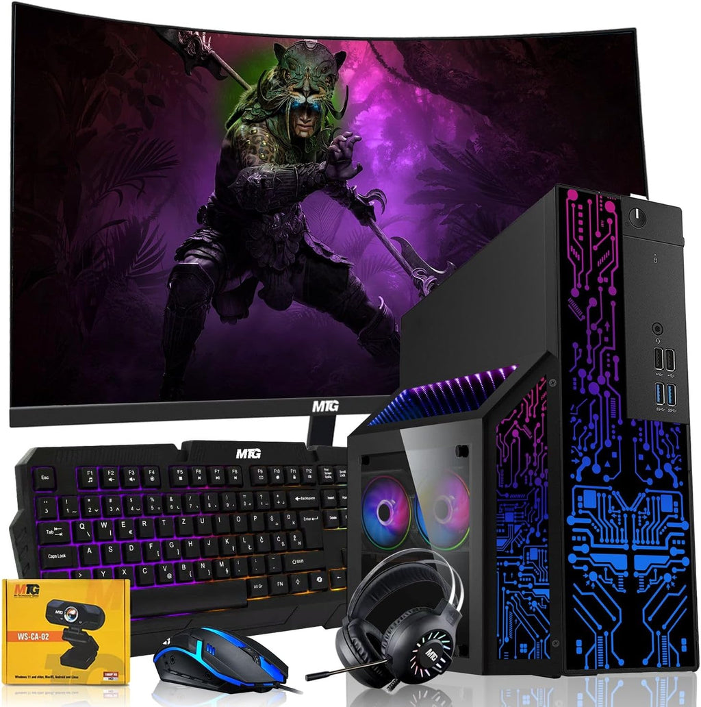 TechMagnet Nova Gaming Desktop PC Bundle with Core i7 32GB RAM 1TBSSD 27 inch Curved Monitor RTX 2060 Graphics RGB Keyboard with AI-Enabled Copilot Key Mouse Headphones Webcam Windows 11(Renewed)