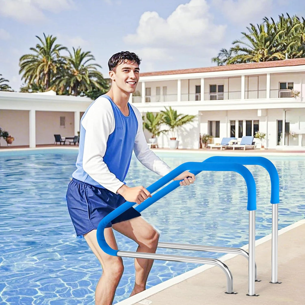 VEVOR Pool Handrail,46 x 37 inch Pool Railing, Stainless Steel (Pre-Built) for Indoor/Outdoor Pools,Swimming Pool Railing for Decks,Rust-Proof Grab Bar with Blue Grip Cover&Accessories for Spas