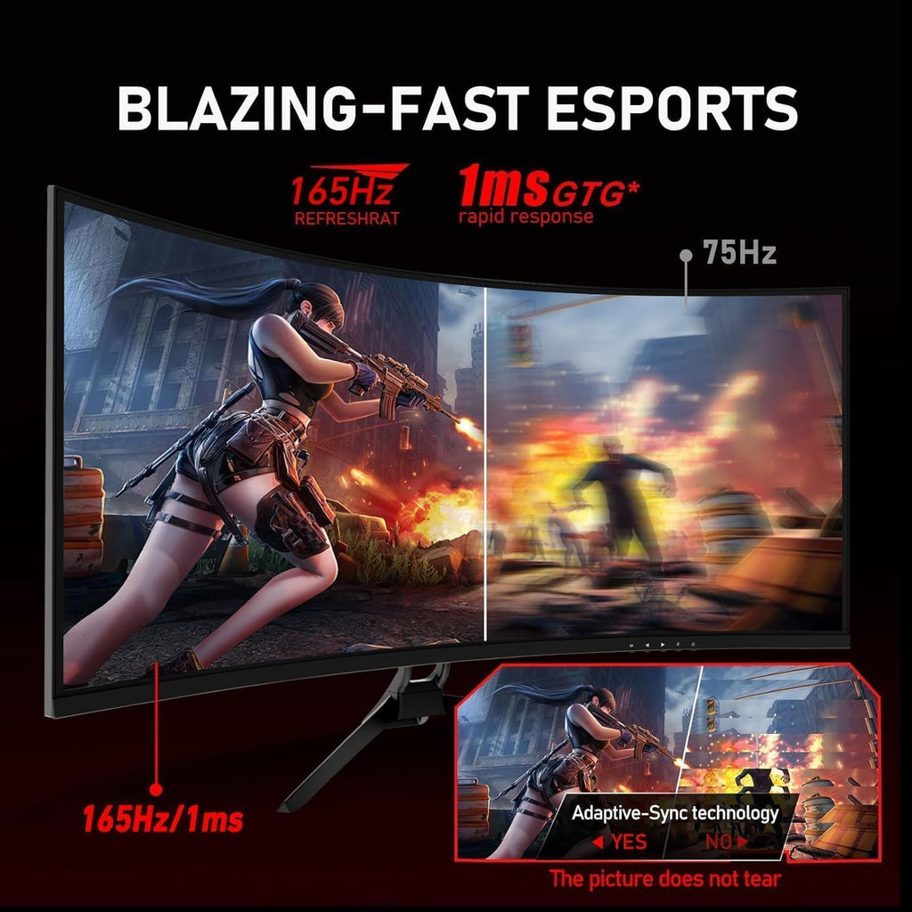 ZZA 32 Inch Curved Monitor,1440p VA Screen 165Hz, 1500R Curved Gming Monitor,Computer Monitor 1ms,FreeSync & G-Sync, HDR10, 120% sRGB Coverage, DP/HDMI, PC Monitor VESA Mount Compatible