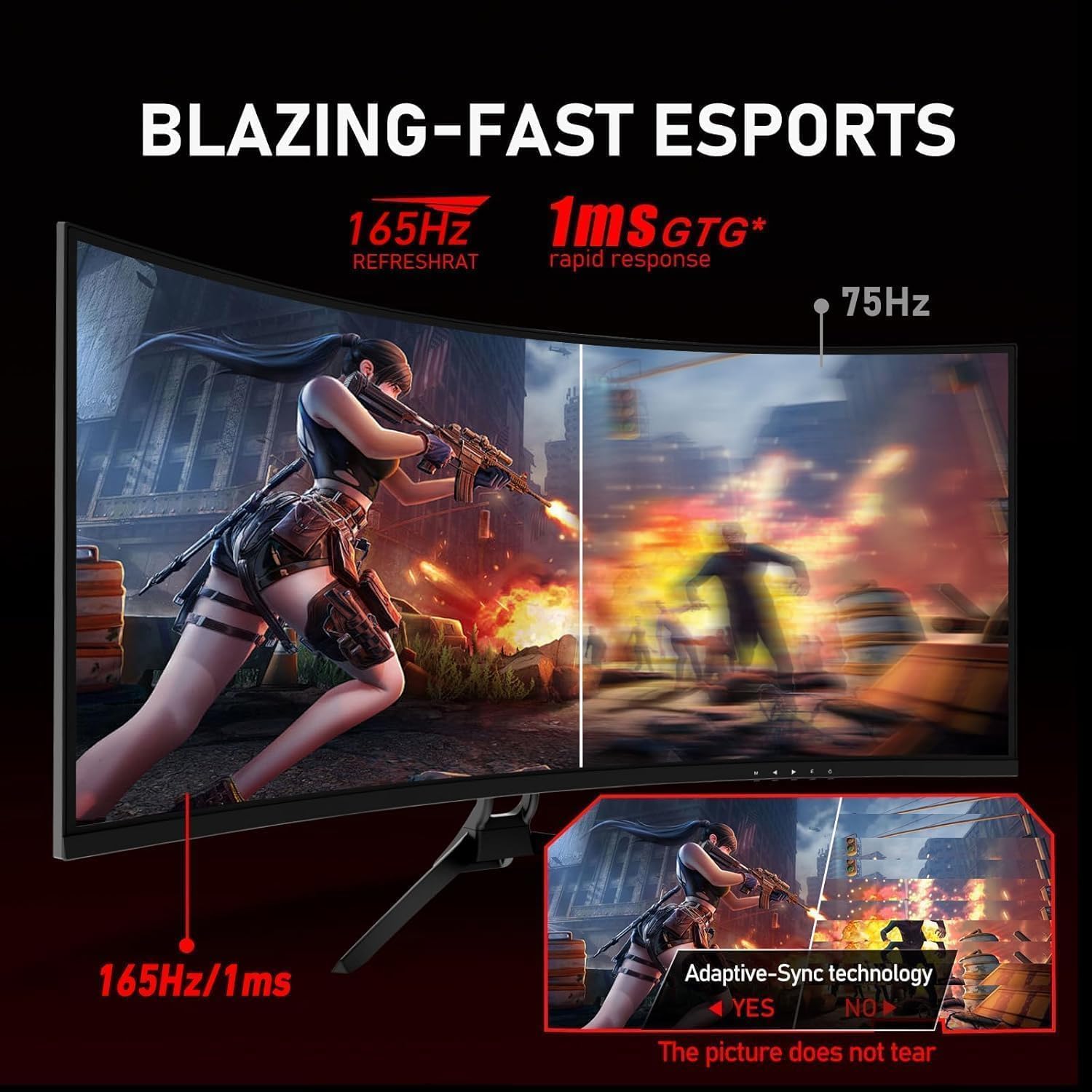 ZZA 32 Inch Curved Monitor,1440p VA Screen 165Hz, 1500R Curved Gming Monitor,Computer Monitor 1ms,FreeSync & G-Sync, HDR10, 120% sRGB Coverage, DP/HDMI, PC Monitor VESA Mount Compatible