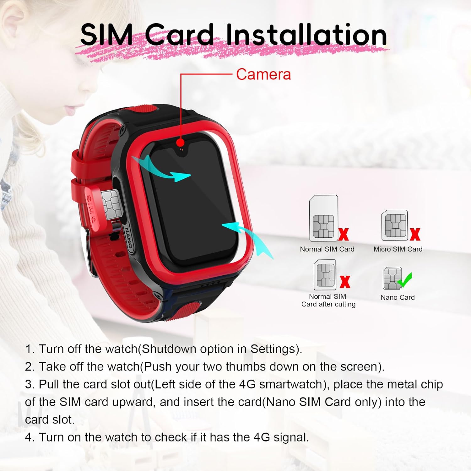 Wonlex 4G Smartwatch for Kids with SIM Card, 1.78 Inch Touch Screen Phone Watch with Video Calling, Voice Chat, SOS, Camera, Music, Pedometer, Birthday Gift for Girls and Boys 8-12 Years Old