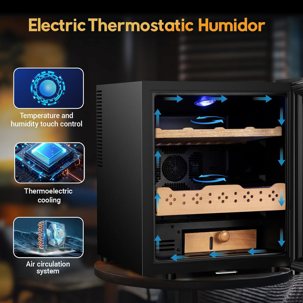 50L Electric Humidor, 300 Counts Large Capacity,Thermostatic Humidor Cabinet with Digital LED Screen, Safety Lock,Smart Humidity & Temp Control, Gifts for Men