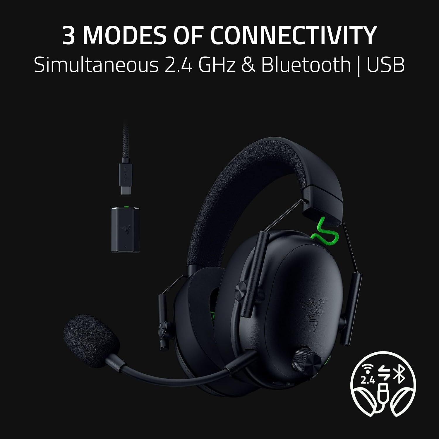 Razer BlackShark V3 Wireless Gaming Headset for Xbox: 50mm Drivers - Super Wideband Mic - 2.4 GHz, Bluetooth, USB - Works with PC, Mac, PS5, Nintendo Switch, Smartphone - Long Battery Life - Black