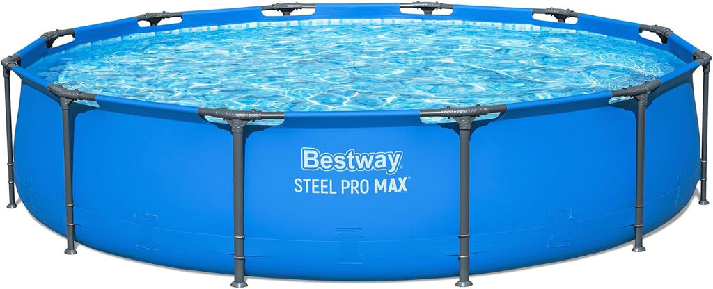 Bestway Steel Pro MAX 12' x 30' Above Ground Pool, Round Metal Frame Outdoor Swimming Pool for Backyard, Blue, Pool ONLY