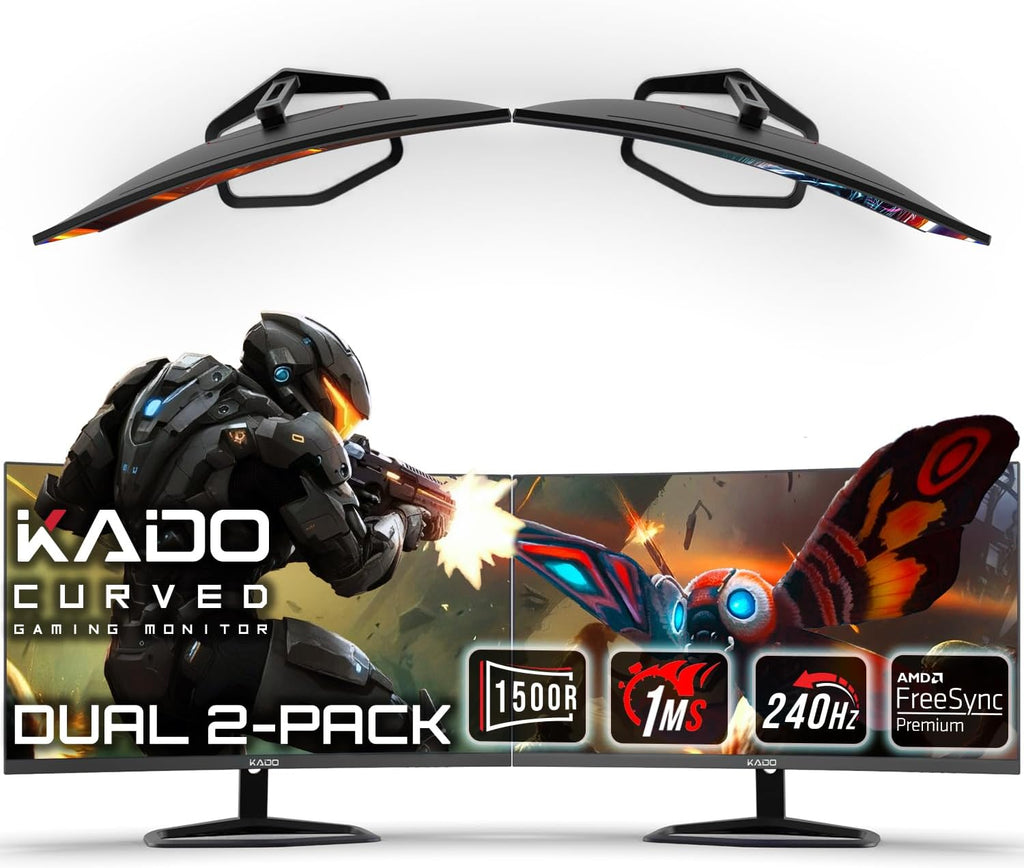 Kado 27' Class Dual Gaming Monitor Setup - 2-Pack 27' Curved 1500R 240Hz 1ms 1920x1080 Computer Monitor, Parallel Gaming AMD FreeSync Premium Panoramic, VESA Mount HDMI DisplayPort Built-in Speakers