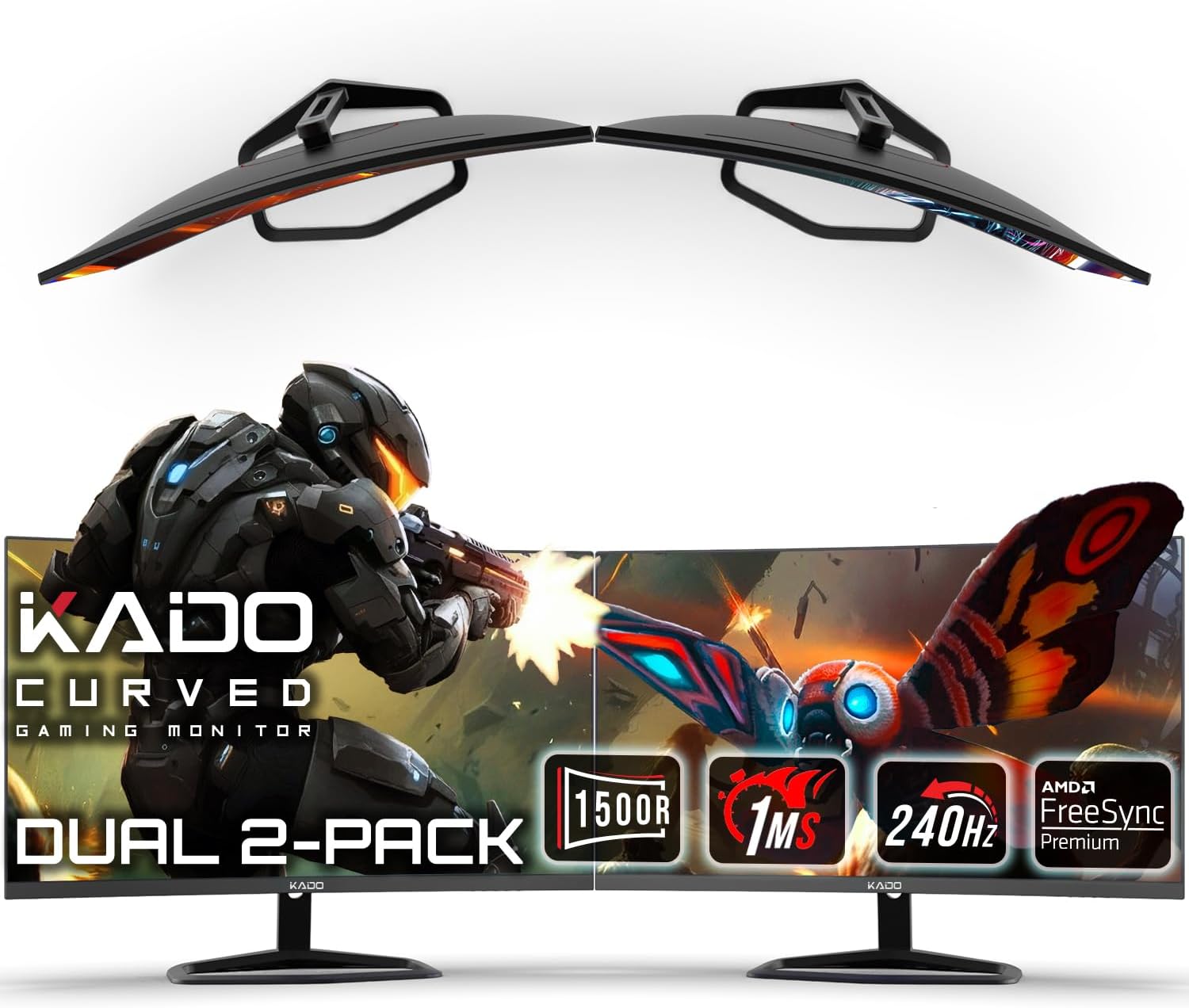 Kado 27' Class Dual Gaming Monitor Setup - 2-Pack 27' Curved 1500R 240Hz 1ms 1920x1080 Computer Monitor, Parallel Gaming AMD FreeSync Premium Panoramic, VESA Mount HDMI DisplayPort Built-in Speakers