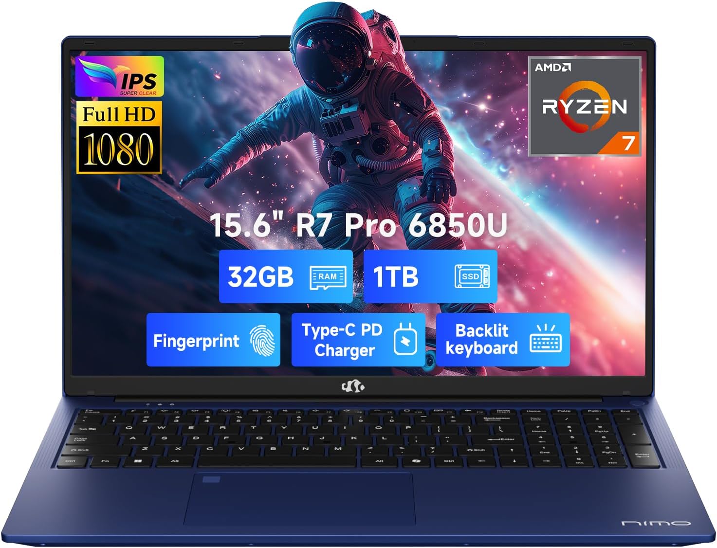 15.6' FHD Light-Gaming-Laptop, 8 Cores AMD Ryzen 7 Pro 6850U 32GB LPDDR5 RAM 1TB SSD (Beat i7-1360P Up to 4.7GHz) GPU AMD Radeon 680M IPS Computer with 100W Type-C Backlit Keyboard Fingerprint