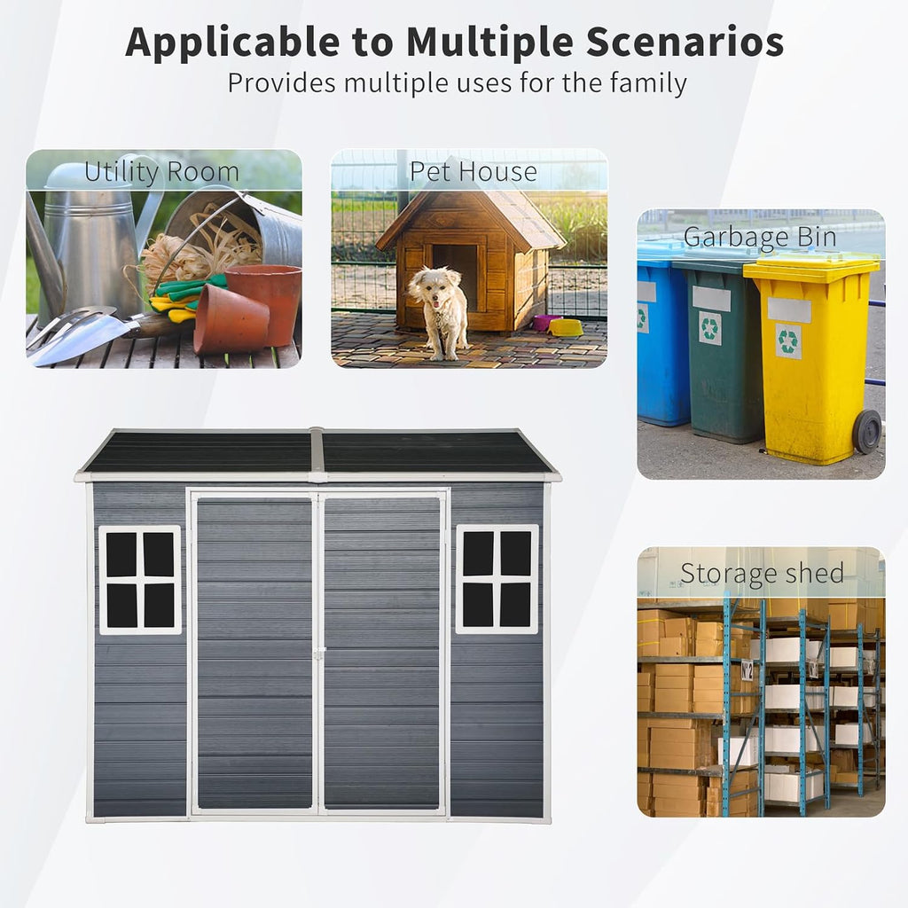 Ball & Cast 6x8 FT Outdoor Storage Shed,Multi-Wall Resin Panels Garden Tool House with 2 Window and Floor,Waterproof Cabinet W/Sloping Roof & Double Doors,Shelter for Patio,Lawn,Black