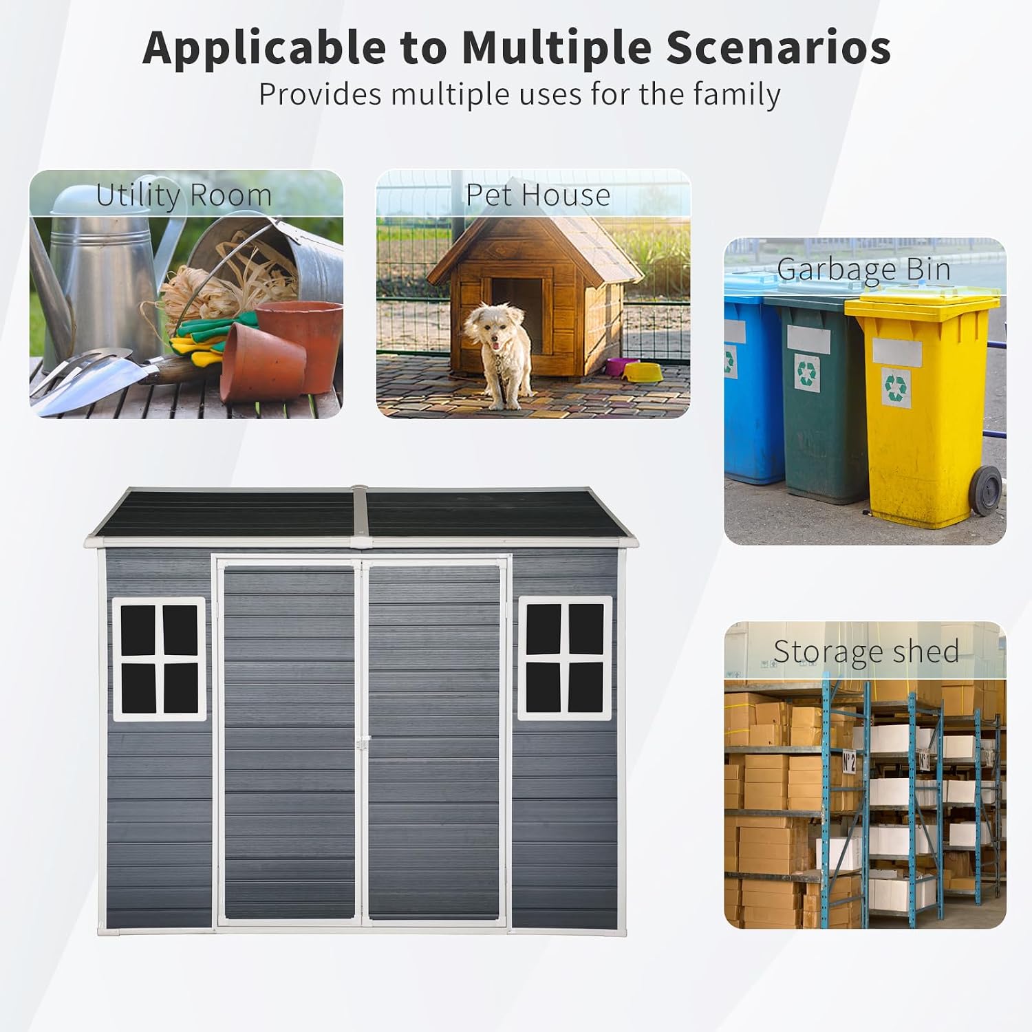 Ball & Cast 6x8 FT Outdoor Storage Shed,Multi-Wall Resin Panels Garden Tool House with 2 Window and Floor,Waterproof Cabinet W/Sloping Roof & Double Doors,Shelter for Patio,Lawn,Black