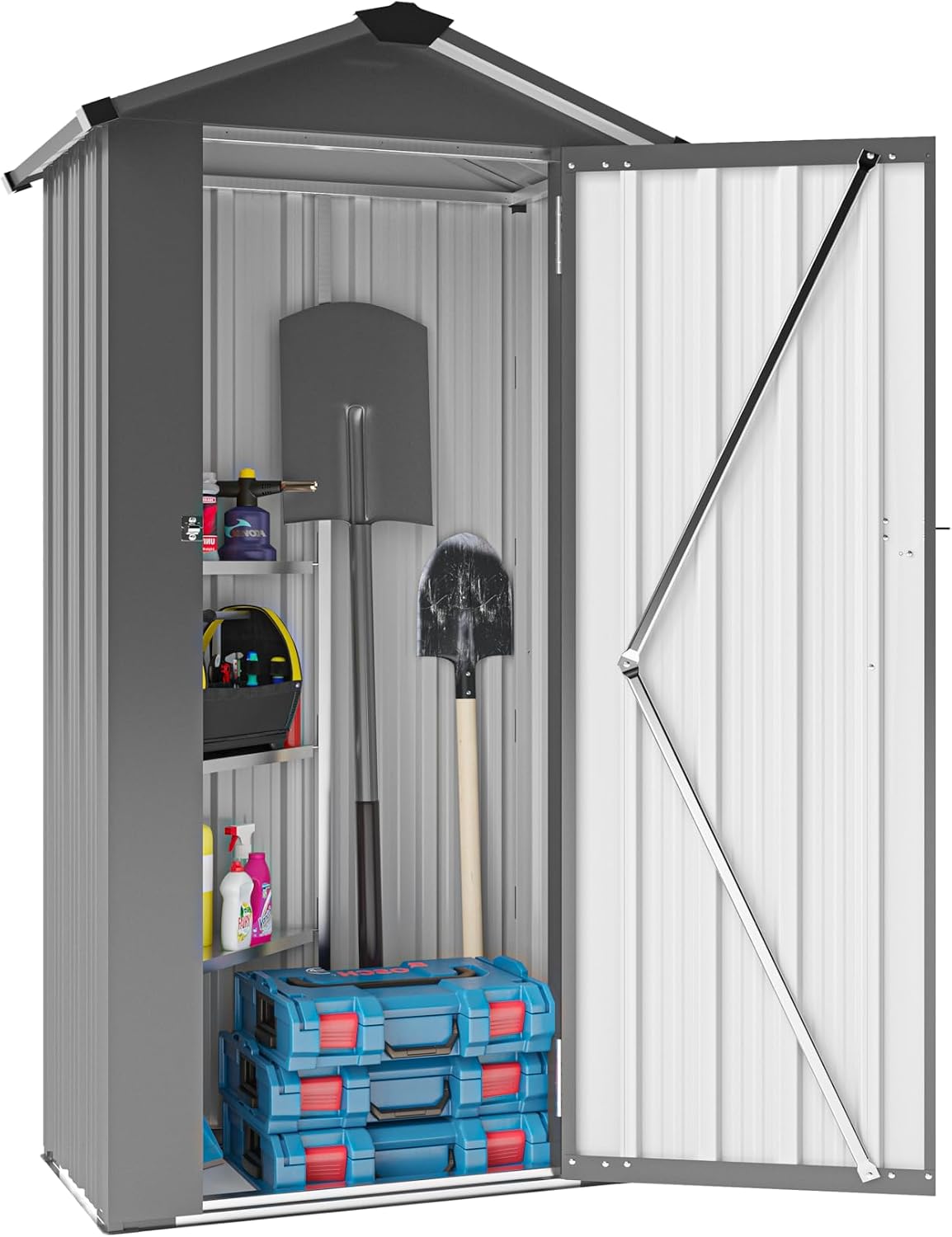 YOPTO 2.5x1.4 FT Outdoor Storage Shed, Tool Shed with Waterproof Roof and Lockable Door,Metal Shed with Adjustable Open Shelves for Backyard Garden Patio Lawn,Black
