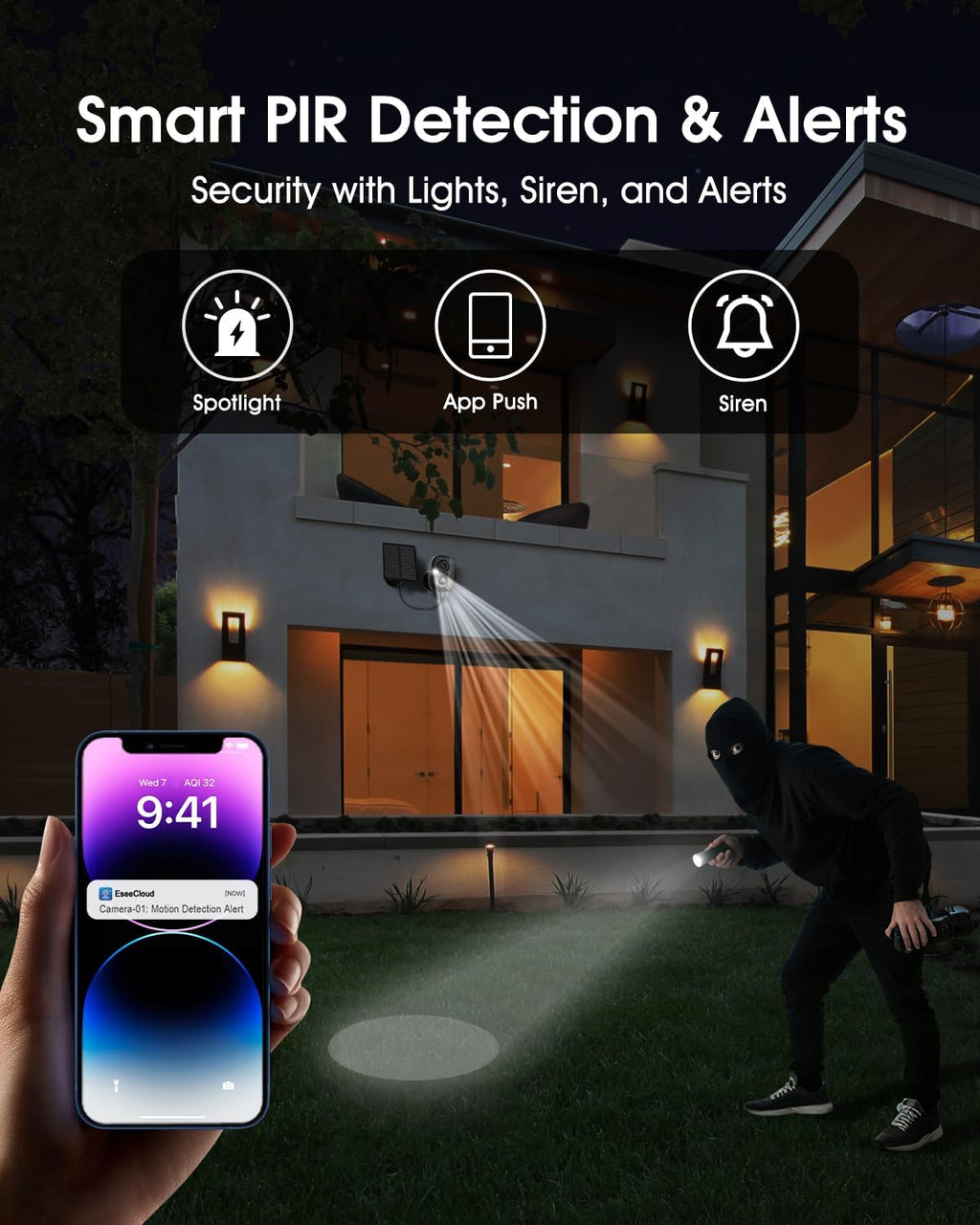 SANSCO 2K Wireless Security Cameras System, 4CH Touch Screen NVR, 2X Solar-Powered 4MP Outdoor Camera, No Subscription, Color Night Vision, 2 Ways Audio, 128G up to 360 Days Recording, 5G/2.4G WiFi