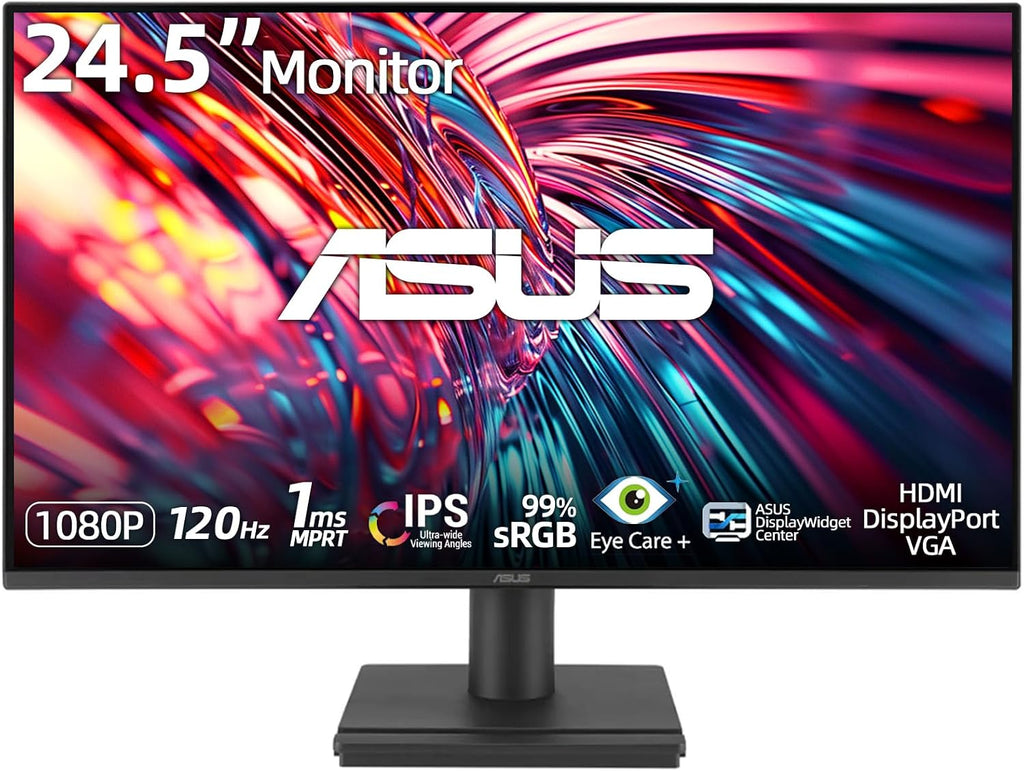 ASUS 25' Business Monitor, FHD IPS Display, 120Hz Refresh Rate, 1ms MPRT, SmoothMotion Technology, Adaptive-Sync, Eye Care, HDMI DisplayPort VGA, Wall Mountable