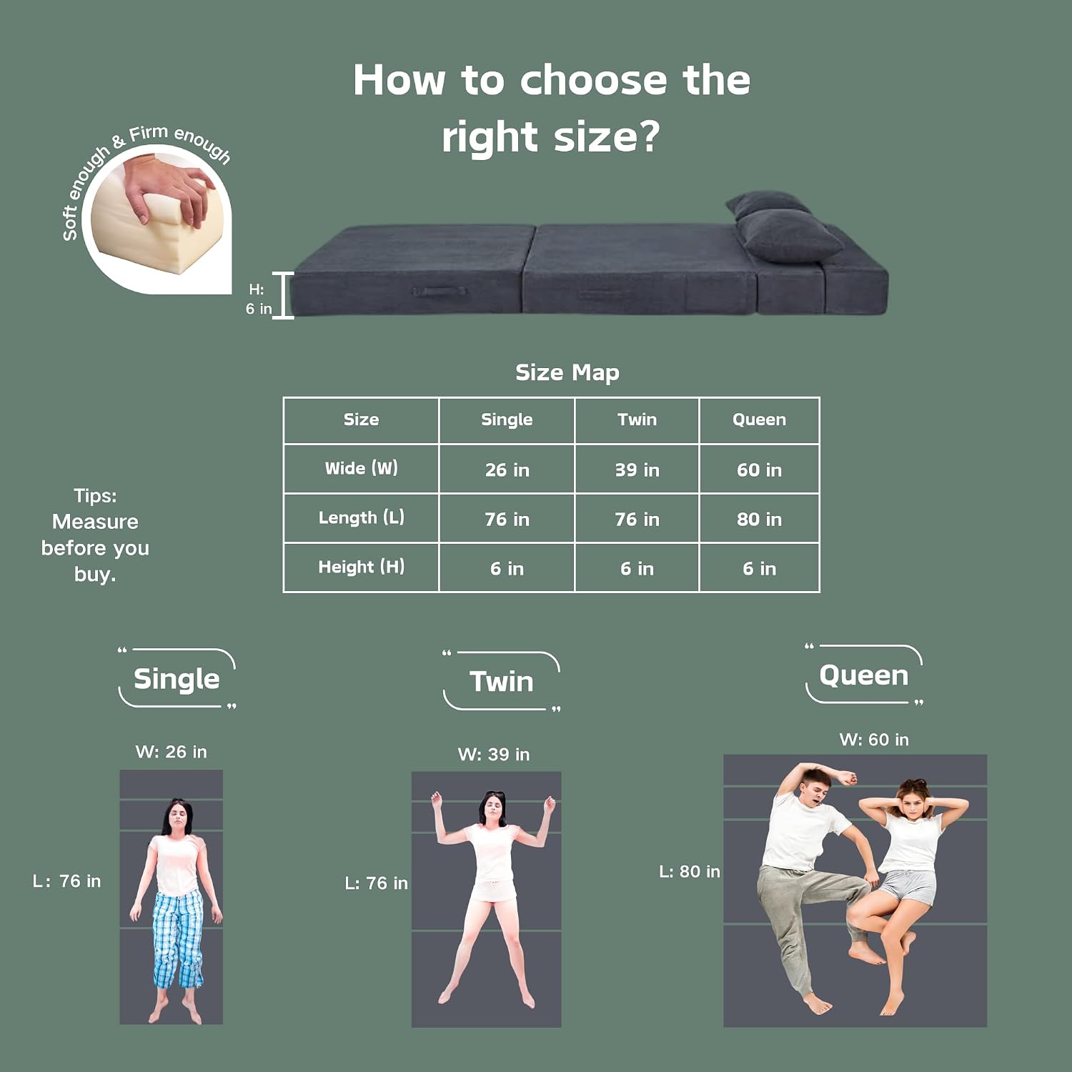 Folding Sofa Bed, 4 in 1 Convertible Sleeper Chair with Pillow, Queen Memory Foam Fold Out Chair Bed, Modern Floor Futon Sofa Couch Mattress for Living Room/Guest/Apartment, Dark Grey