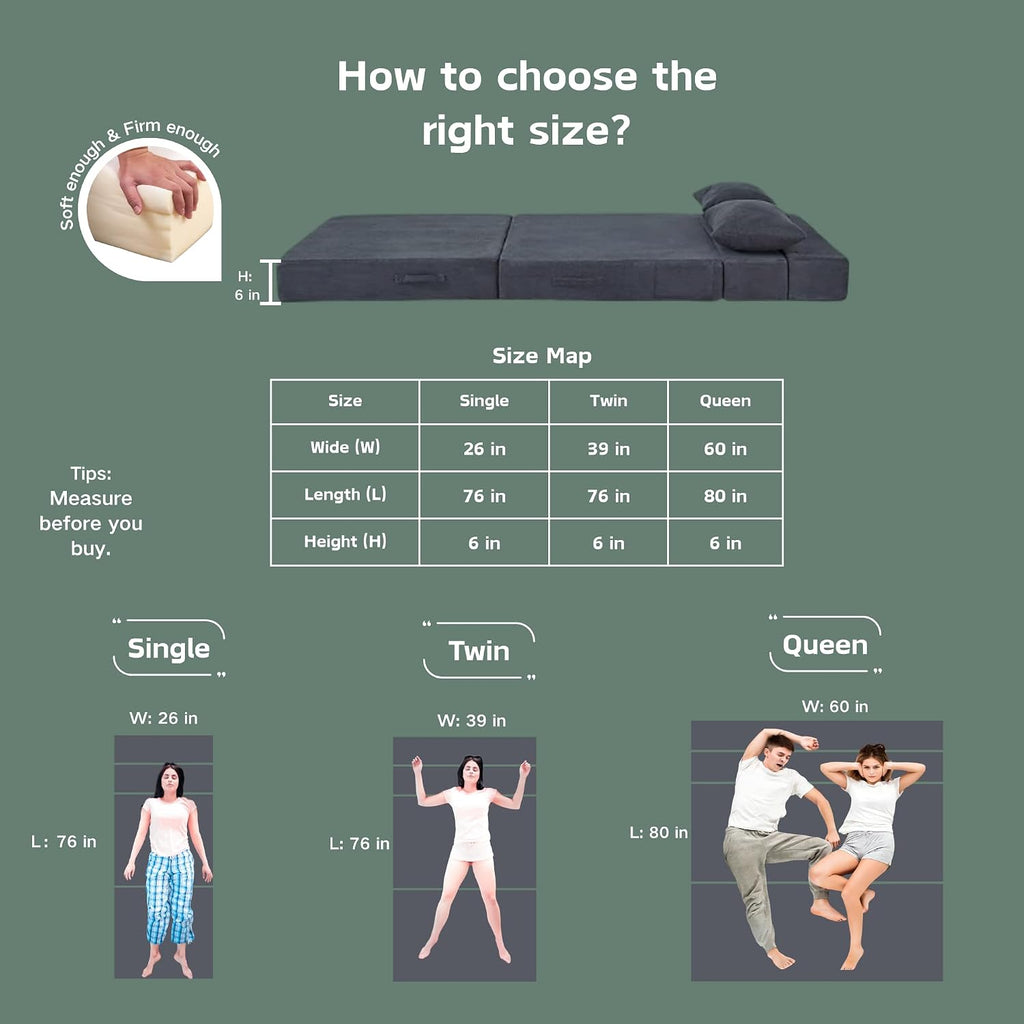 Folding Sofa Bed, 4 in 1 Convertible Sleeper Chair with Pillow, Twin Memory Foam Fold Out Chair Bed, Modern Floor Futon Sofa Couch Mattress for Living Room/Guest/Apartment, Dark Grey