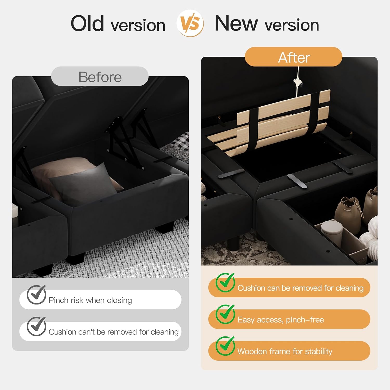 Belffin Modular Velvet Sectional Sofa with Chaise Lounge Sectional Sleeper Sofa with Storage Chaise Sofas Bed Couch for Living Room Black