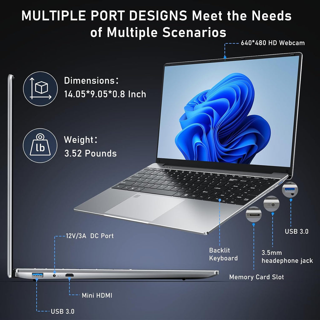 NAIKLULU Gaming Laptop,Window 11 Pro Laptop Computer, 15.6 Inch Lap Top，32GB RAM 1TB SSD,1920 * 1080 Display,WiFi 5,BT5.0,N5095 Processor(up to 2.9Ghz),Backlit Keyboard,Fingerprint Unlock