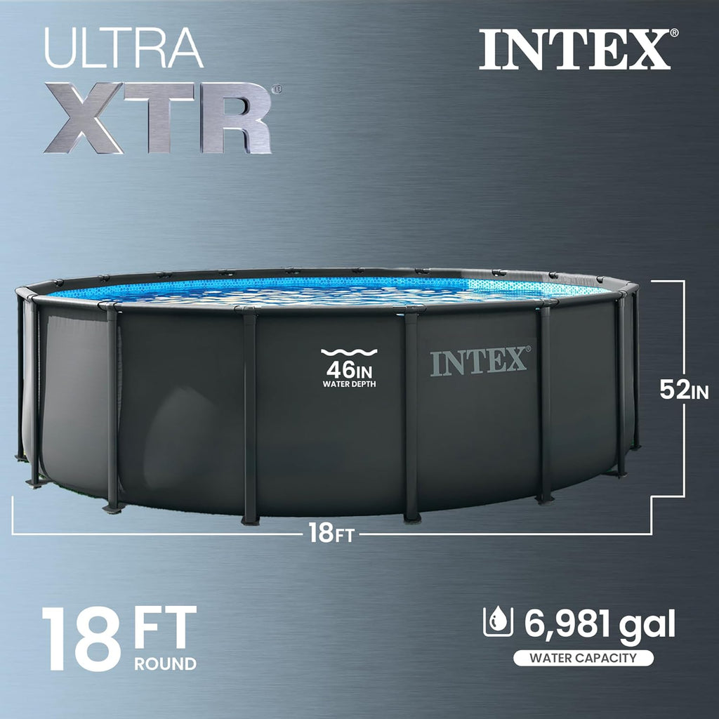 INTEX Ultra XTR 18 ft x 52 in Above Ground Pool Set, Round Swimming Pool with Steel Frame, 2100 GPH Sand Filter Pump, Ladder, Cover, & Ground Cloth