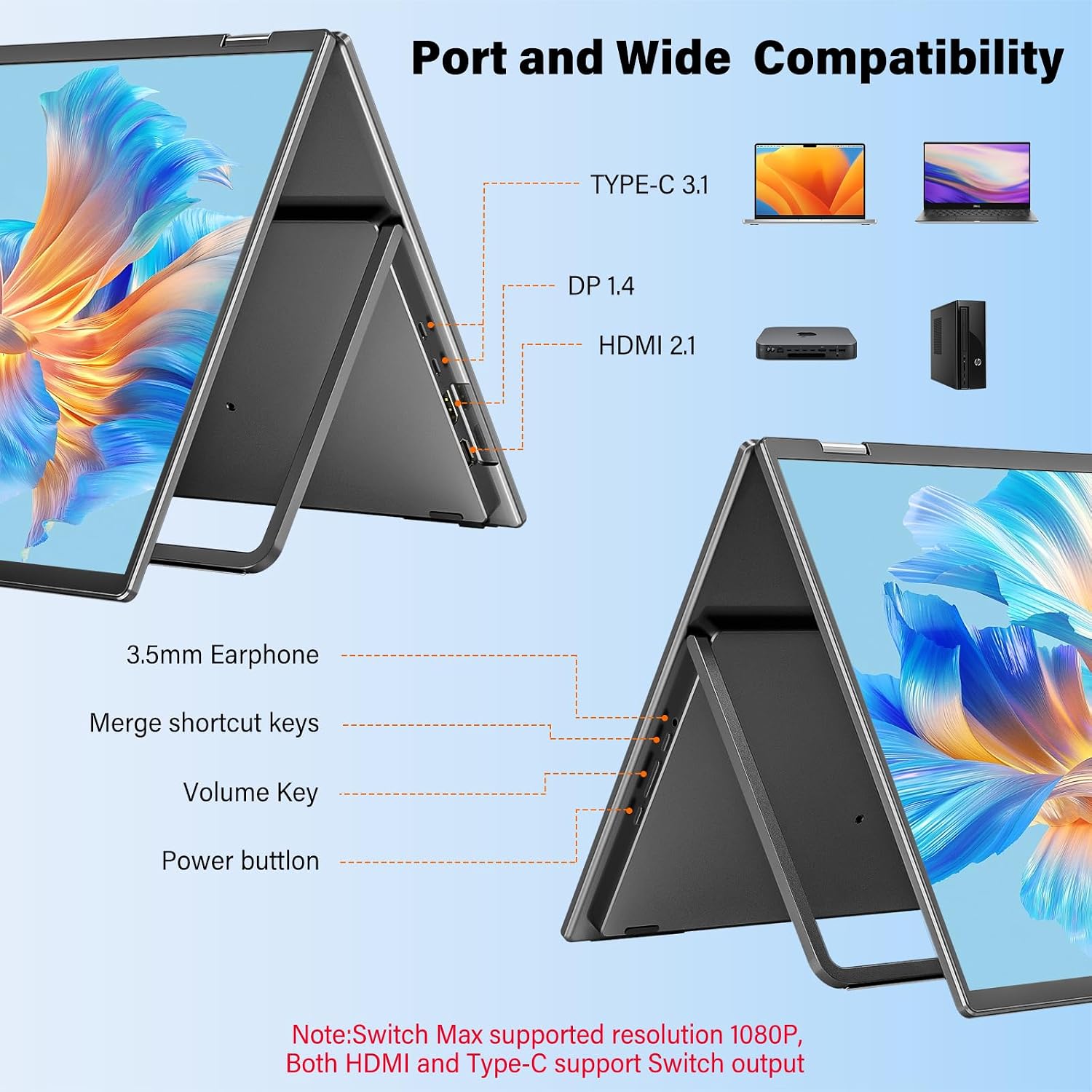 InnoView Dual Portable Monitor 23.8' 3840x2160P 4K 100% sRGB 315°Adjustable Dual Stacked Foldable Monitor Built-in Speakers Screen Extender with HDMI/USB-C/DP for Laptop Windows Mac
