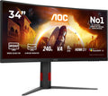 AOC Gaming CU34G4Z - 34 inch WQHD Curved Monitor, 240 Hz, FreeSync Prem., HDR400 (3440 x 1440, 1ms GtG, 2X HDMI 2.1, 1x DisplayPort 1.4, USB Hub) Black-Red