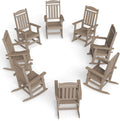 FOOWIN Outdoor Rocking Chair Set of 8, High Back Patio Rocking Chair, HDPE All Weather Resistant Porch Rocker for Adult, Oversized Rocking Chairs for Garden, Lawn, Indoor & Outdoor Use, Brown