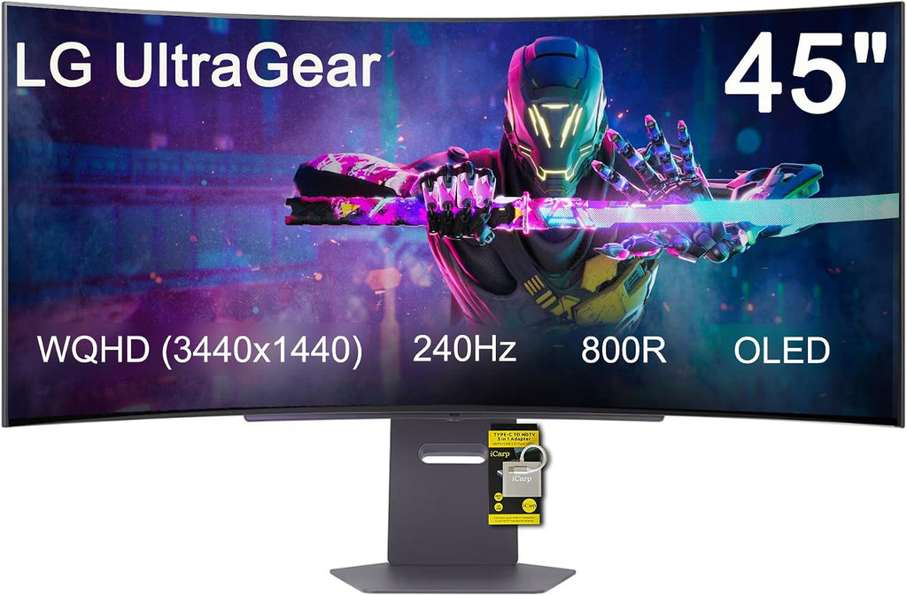 LG 45 Ultragear OLED Curved Gaming Monitor - 45' WQHD (3440x1440) OLED - 240Hz - 0.03ms GTG - 21:9-800R - AMD FreeSync Premium Pro - G-SYNC Compatible- DisplayHDR True Black 400 Wi-Fi w/ICP Hub