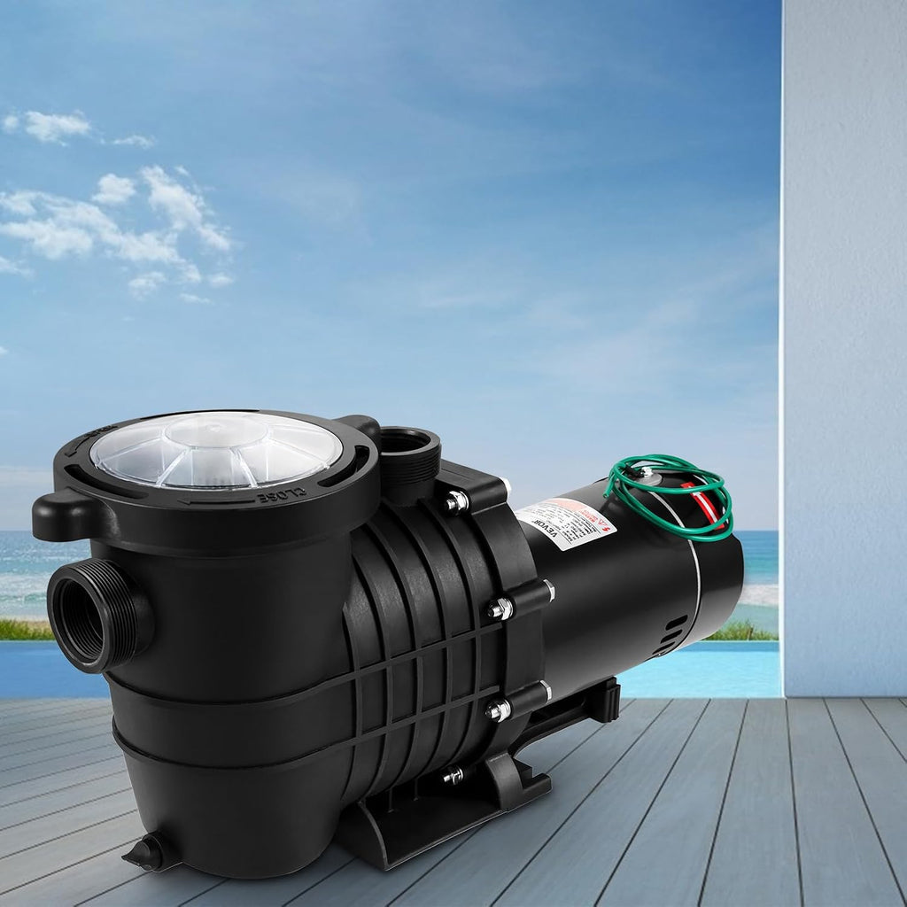 VEVOR 1HP Swimming Pool Pump, Dual Voltage 110V/220V, Circulates 5544GPH for Efficient Water Movement Above Pools, Includes Strainer Basket & Two 1-1/2'' NPT Connectors