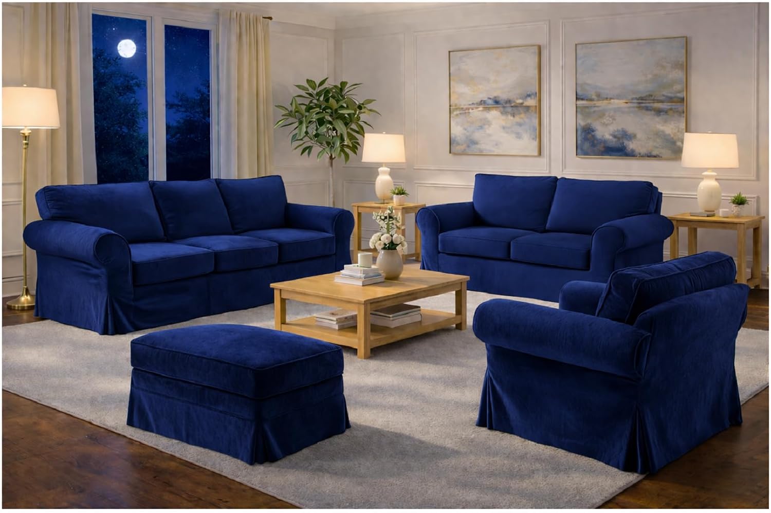 Velvet Pets Friendly Sofa Covers Made Compatible for IKEA Ektorp Loveseat Two Seat Slipcovers (Velvet Blue Ektorp 2)