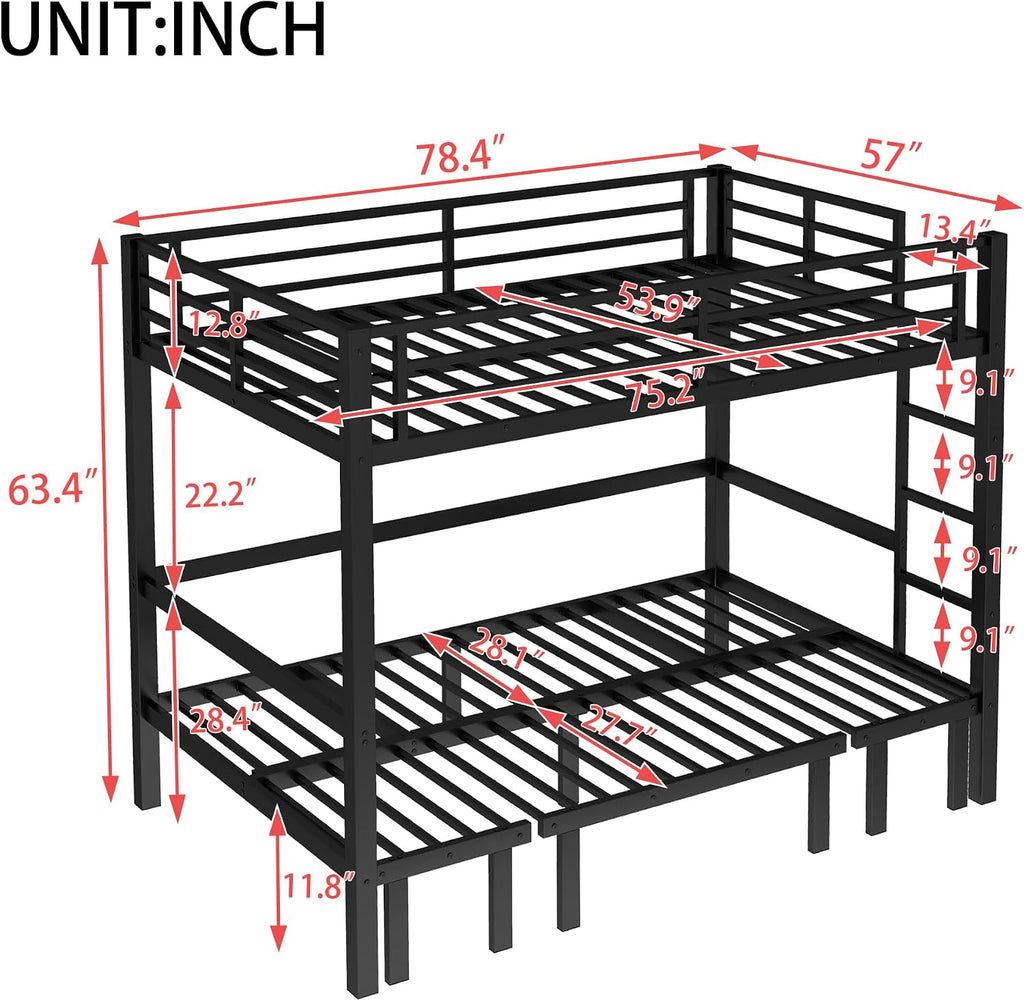 Full Over Full Bunk Bed for Adults, Heavy Duty Bunk Bed can Turns into Full Size Loft Bed with U-Shaped Sofa, Adults Bunk Bed with Safety Rails and Side Ladder, Black(Not Include Cushion)