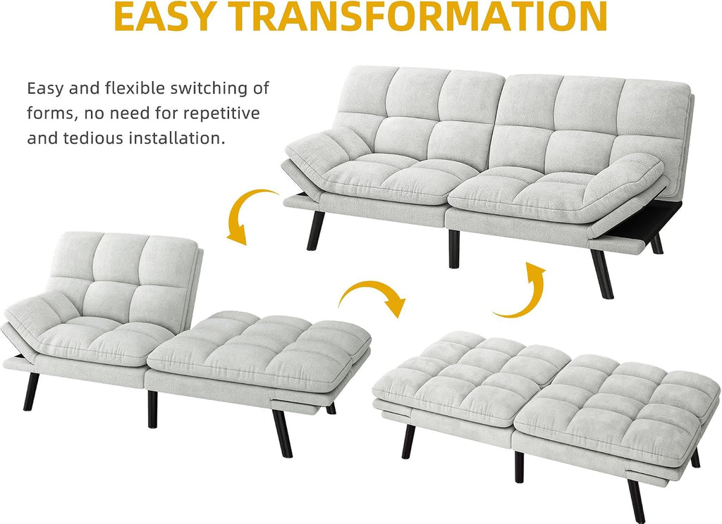 DWVO Multifunctional Futon Sofa Bed, Convertible Sleeper Sofa, 70' Folding Futon Set for Living Room Home Office Aprtment, Modern Folding Couch with Adjustable Backrest & Armrests, Beige