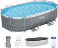 Bestway Steel Pro MAX 16' x 10' x 42' Above Ground Pool, Oval Metal Frame Outdoor Swimming Pool Set with Filter Pump, Ladder, and Cover, Gray