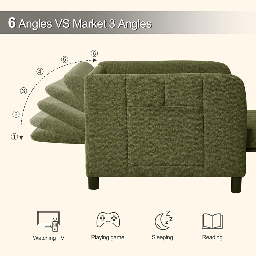 ZZW Sleeper Chair 84' Extra Long Convertible Chair Bed Upgraded 3-in-1 to 4-in-1 Pull Out Chair & Single Sofa Bed for Adult Sleeping Chair for Living Room Small Space (Modern Green)