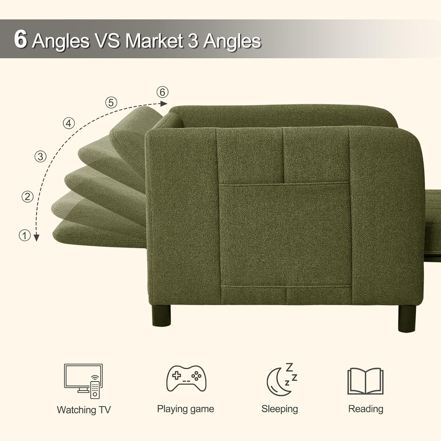 ZZW Sleeper Chair 84' Extra Long Convertible Chair Bed Upgraded 3-in-1 to 4-in-1 Pull Out Chair & Single Sofa Bed for Adult Sleeping Chair for Living Room Small Space (Modern Green)