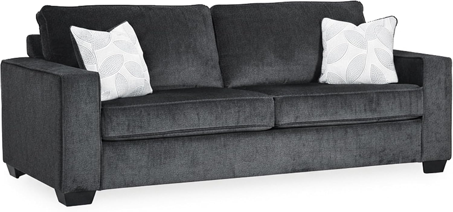Signature Design by Ashley Altari Modern Queen Sofa Sleeper with 2 Accent Pillows, Dark Gray