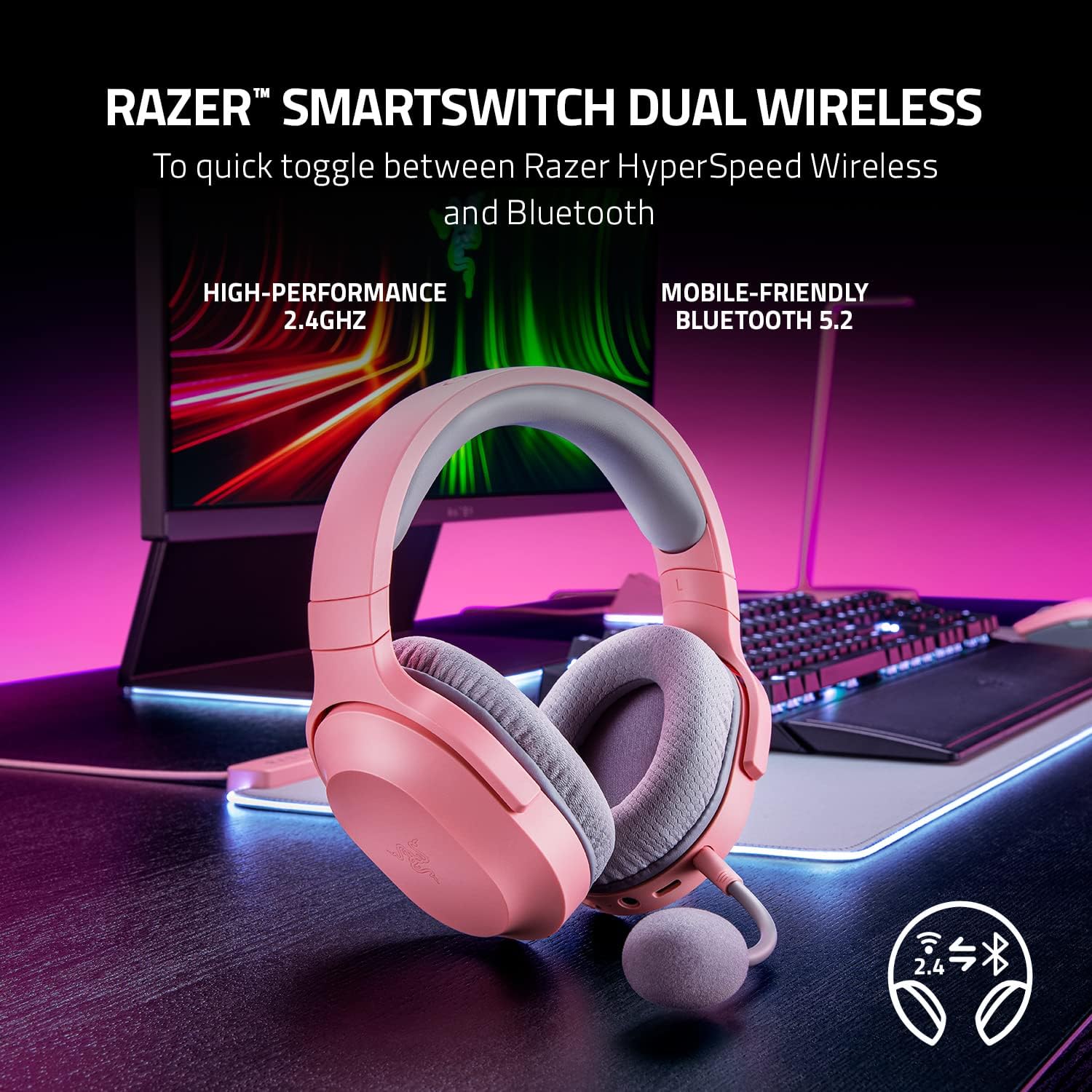 Razer Barracuda X Wireless Gaming & Mobile Headset (PC, PlayStation, Switch, Android, iOS) + Base Station V2 Chroma Headphone Headset Stand Holder
