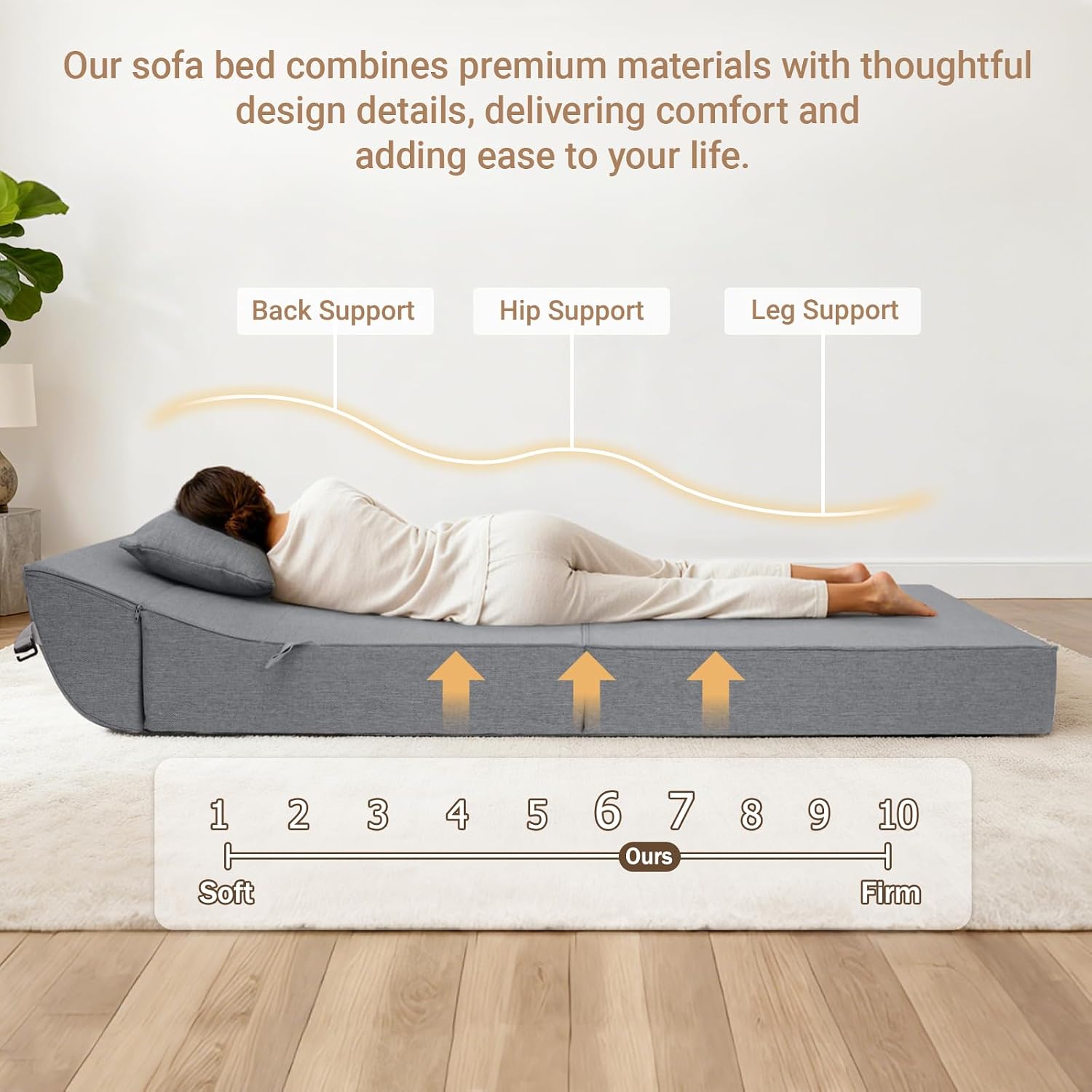 BeBen Folding Sofa Bed Chair, Convertible Sleeper Chair Futon Couch, Foldable Boneless Floor Lounge Sofa, Twin Foam Chair Bed for Small Spaces, Dorm, Guest Room, Living Room, Apartment, Dark Grey