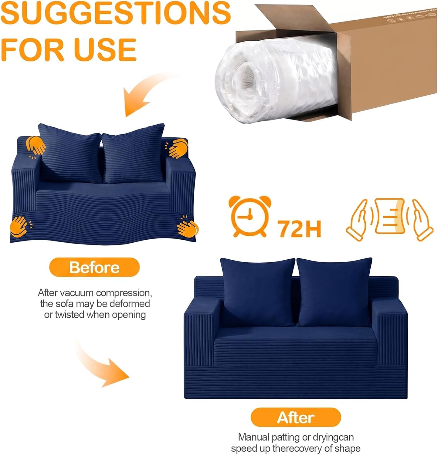 Erament Boneless Loveseat Convertible Sofa Bed, Folding Floor Futon Sleeper Sofa Couch Bed- Boneless Foldable Couch, Corduroy Pull Out Sofa Bed with 2 Pillows for Living Room & Bedroom