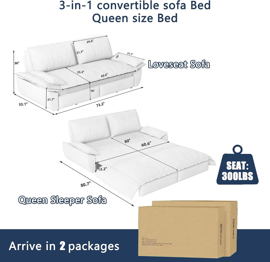 73.2' Sofa Bed Queen Size, Pull Out Couch Bed, 3-in-1 Convertible Sleeper Sofa with Cushion Armrest, Modern Corduroy Futon Couch for Living Room, Small Space, Apartment, Bedroom, Dark Blue