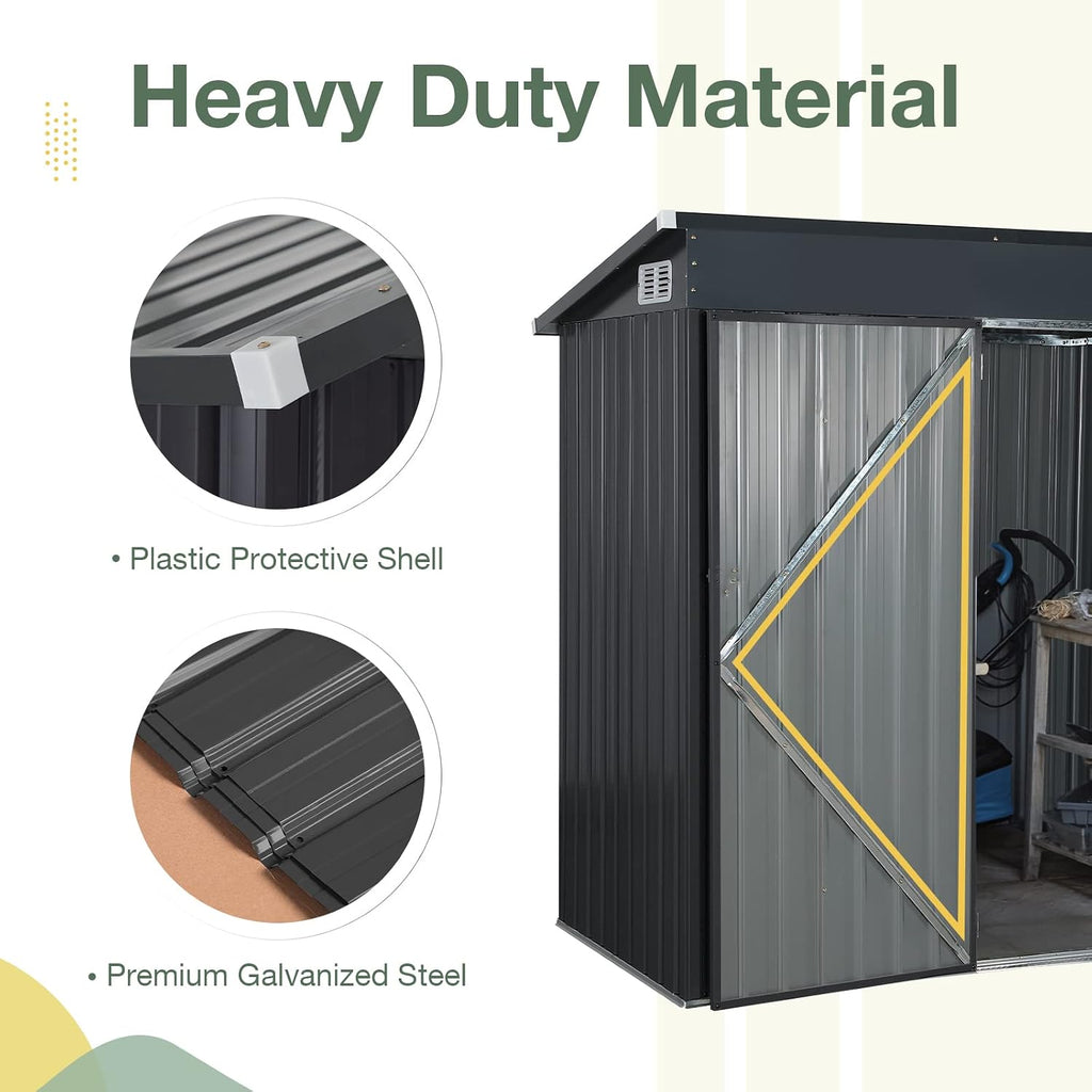 OC Orange-Casual 5 x 3 FT Outdoor Storage Shed, Metal Garden Tool Shed, Outside Sheds & Outdoor Storage Galvanized Steel w/Lockable Door for Backyard, Patio, Lawn, Black