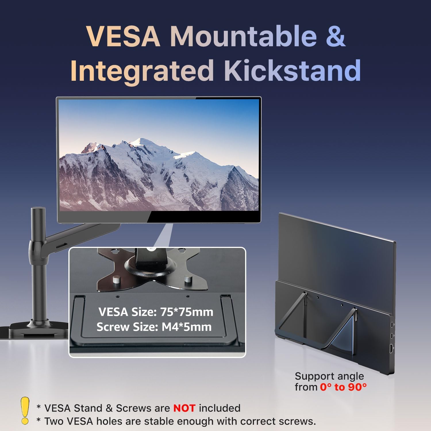 kksmart Portable Monitor for Laptop MacBook Surface PC Xbox PS5, Travel Monitor Second Screen for Laptop, HDMI USB-C VESA Compatible Built-in Speaker, 15.6inches