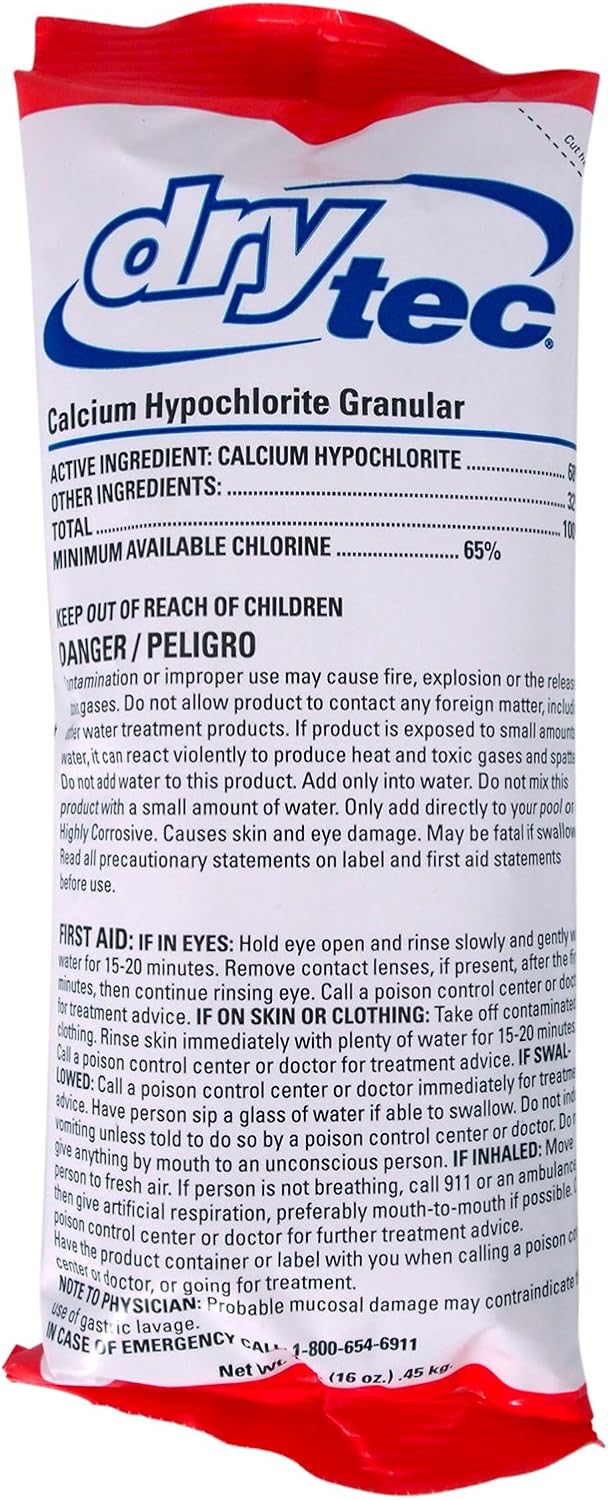 Drytec 1-1901-24 Calcium Hypochlorite Chlorine Shock Treatment for Swimming Pools, 1-Pound, 24-Pack