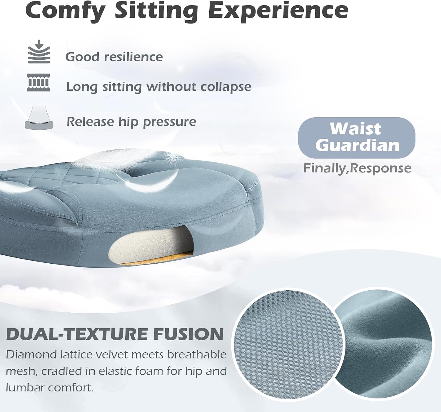 SEATZONE Home Office Desk Chairs with Wheels and Armrests Office Chair Comfortable Ergonomic Mesh with Velvet Executive Computer Chairs for Adults and Teens,Modern Blue Gray